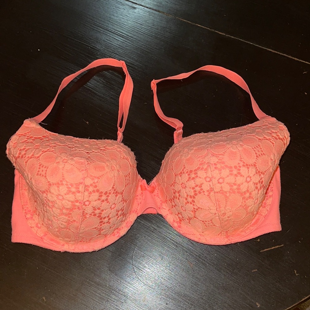 Coral Pink VICTORIA SECRET Floral Lace Bra 38DD
